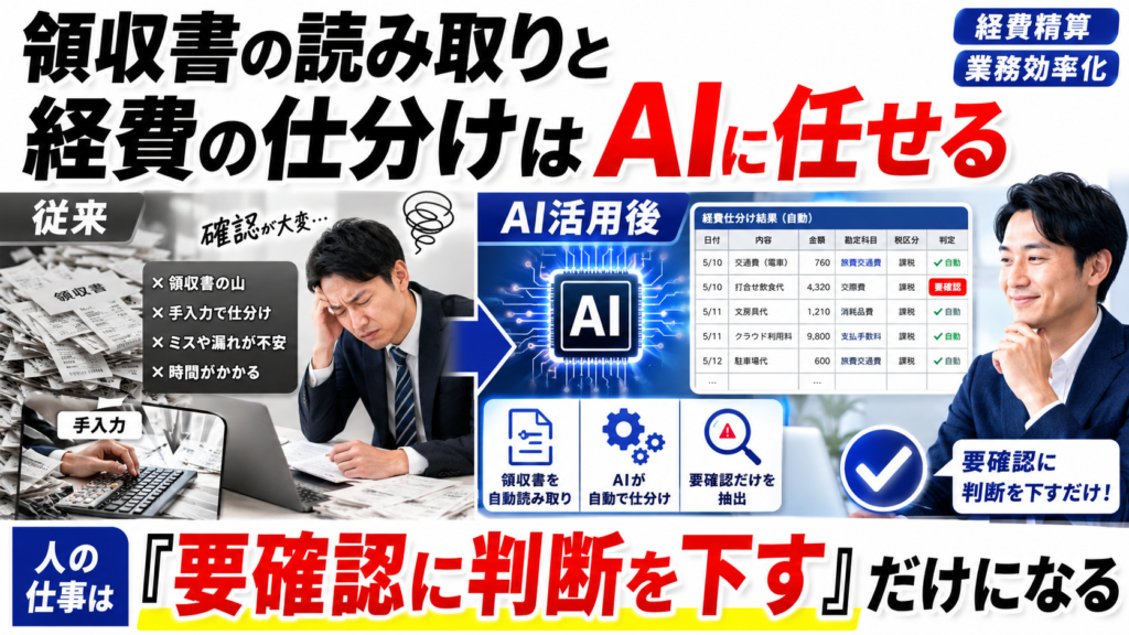 領収書の読み取りと経費の仕分けはAIに任せる|人の仕事は「要確認に判断を下す」だけになる